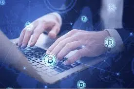 A graphical user interface of Crypto Security application displayed on a computer screen, featuring text input fields, with a person typing on a keyboard indoors