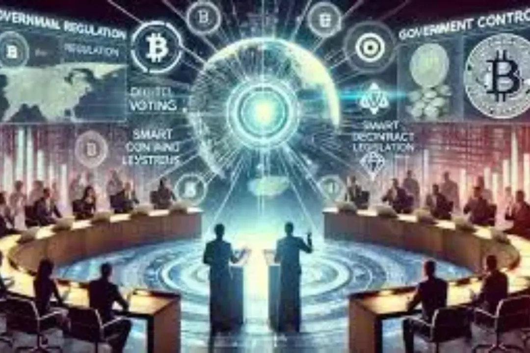 A group of people gathered in a room, with various text elements visible, including terms related to government regulation and control. The environment appears indoor.