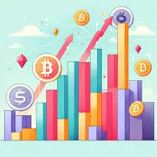 Crypto Trend graph depicting cryptocurrency trends with Bitcoin and dollar symbols, illustrating upward growth in digital currency values.