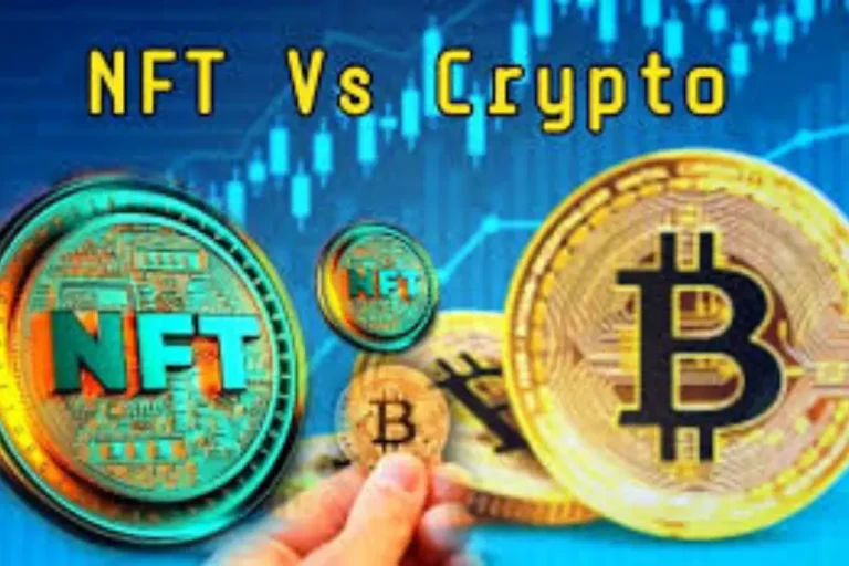 NFTs vs Cryptocurrency: A visual representation contrasting NFTs with cryptocurrencies, emphasizing their individual attributes and market roles.
