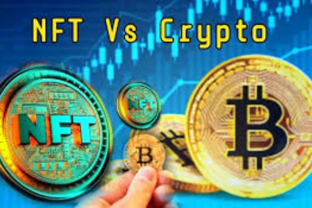 NFTs vs Cryptocurrency: A visual representation contrasting NFTs with cryptocurrencies, emphasizing their individual attributes and market roles.